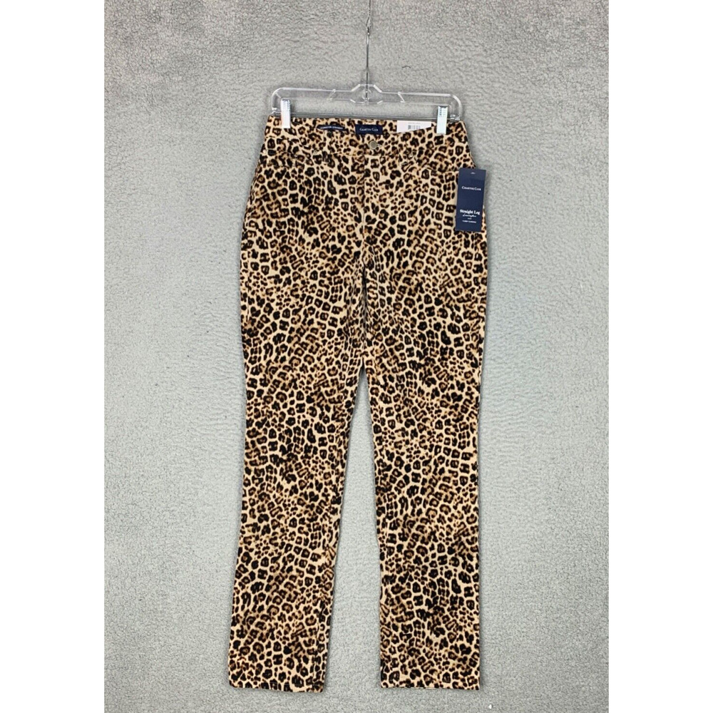 Charter Club Jeans Womens 4 Leopard Print Straight Lexington Cotton Blend
